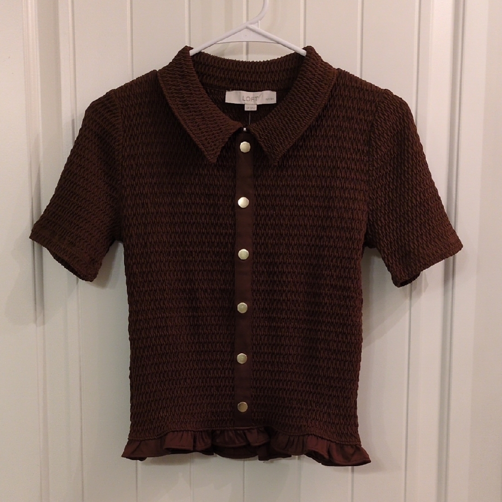 LOFT Brown Textured Blouse